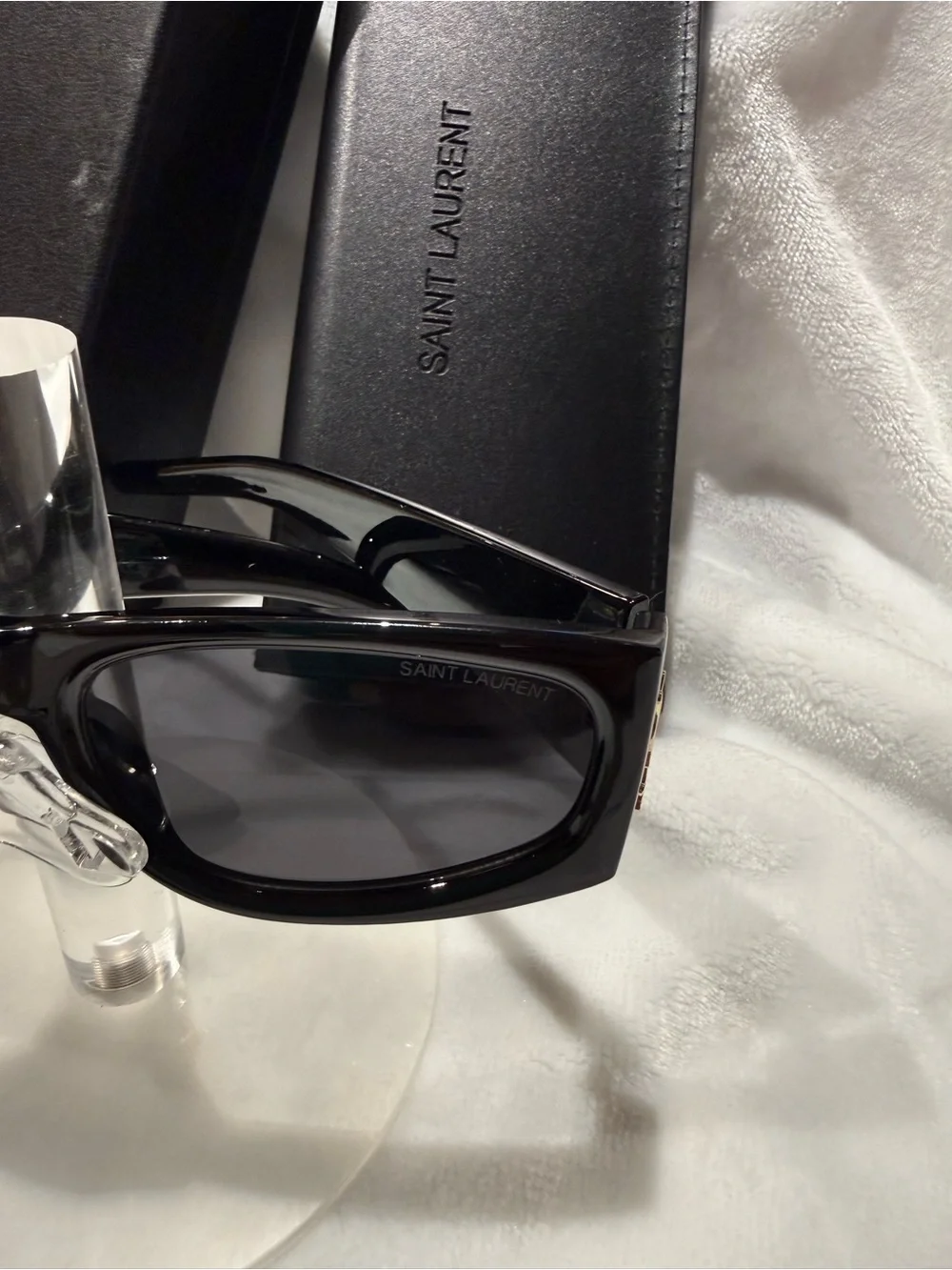 Saint Laurent Glossy Black Rectangular Sunglasses